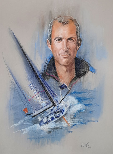 Portrait d'Armel Le Cléac'h aux pastels