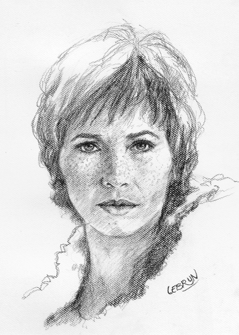 Portrait de Marlène Jobert au fusain