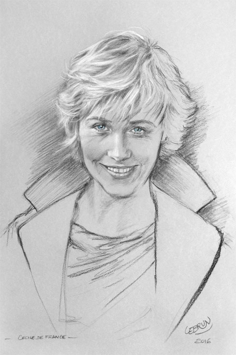 Portrait de Cécile de France au fusain
