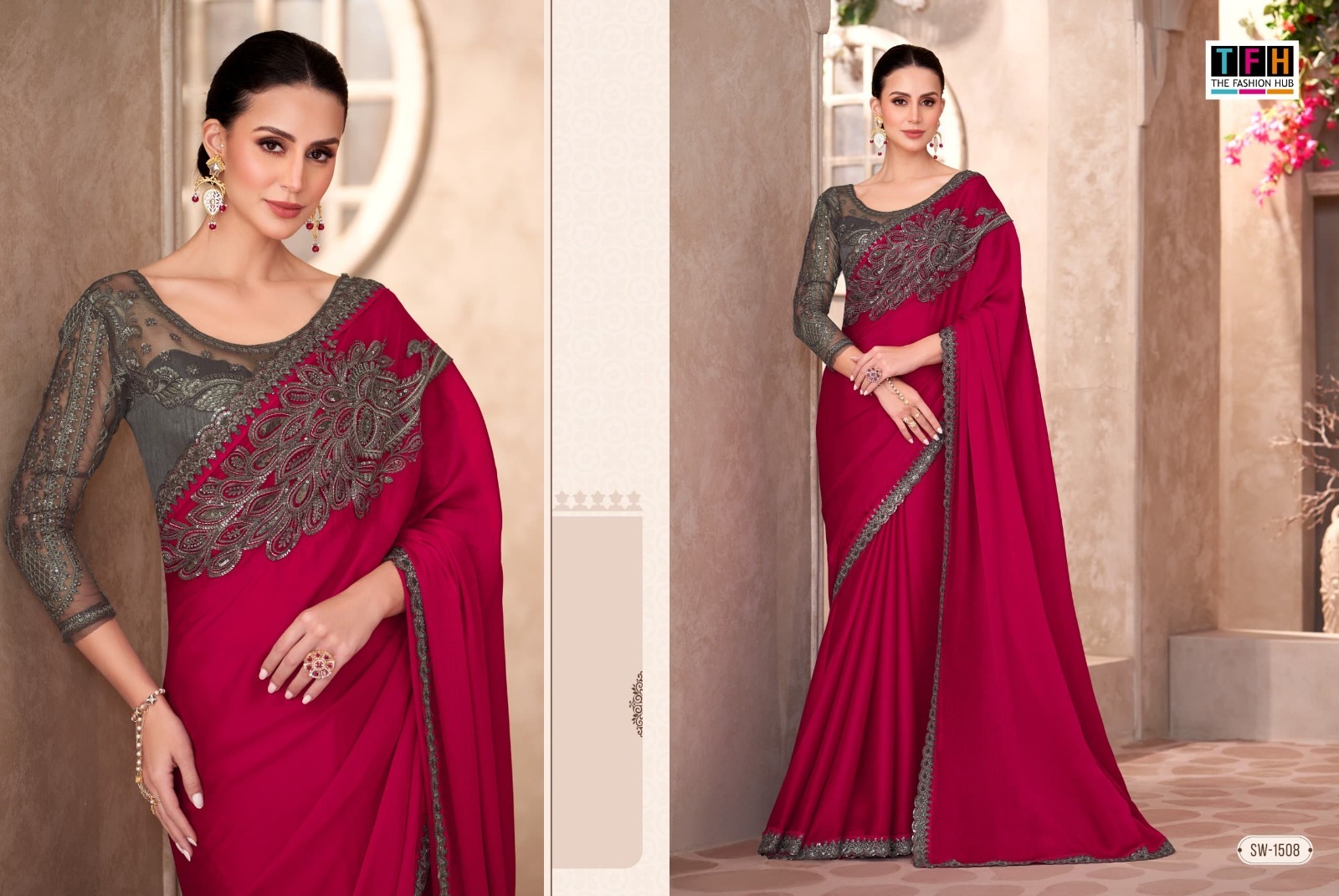 Elegant Maroon Designer Saree