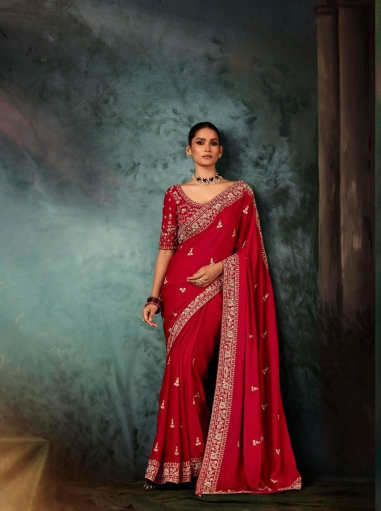 Elegant Red Embroidered Saree