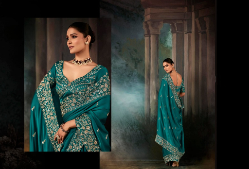 Teal Embroidered Saree
