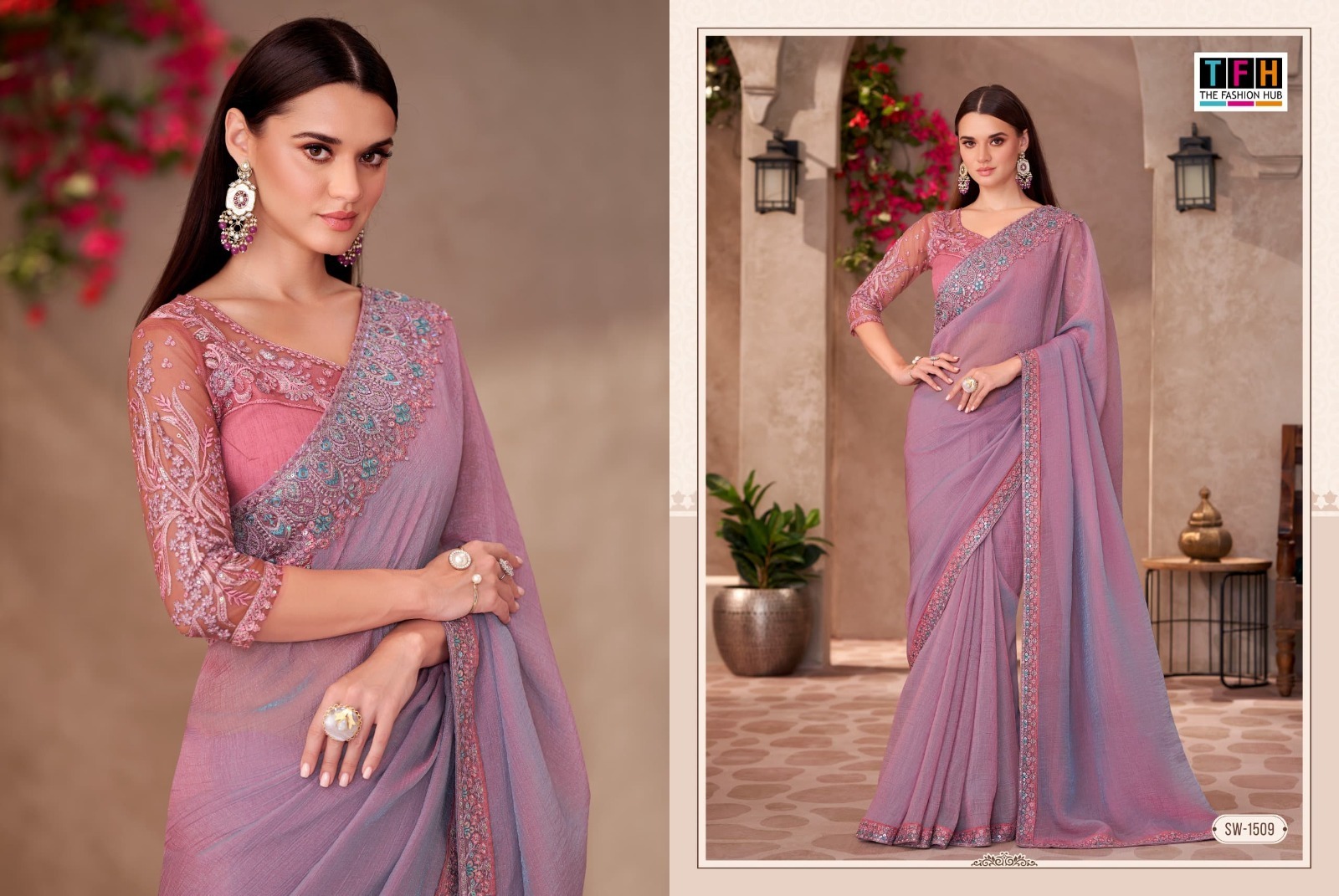 Elegant Mauve Embroidered Saree