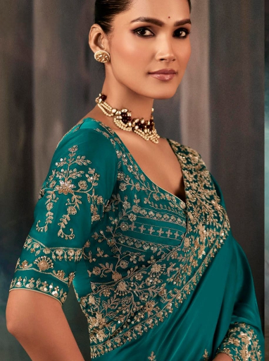 Teal Embroidered Saree