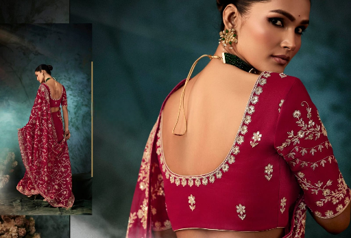 Elegant Maroon Embroidered Saree