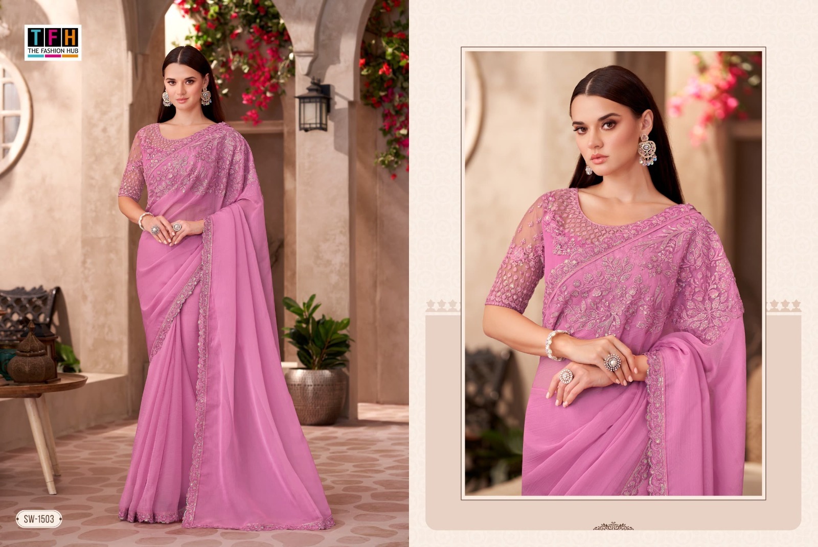 Elegant Pink Embroidered Saree