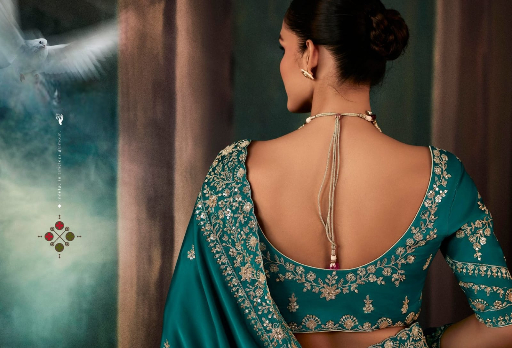 Teal Embroidered Saree