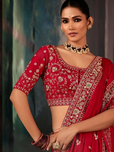 Elegant Red Embroidered Saree