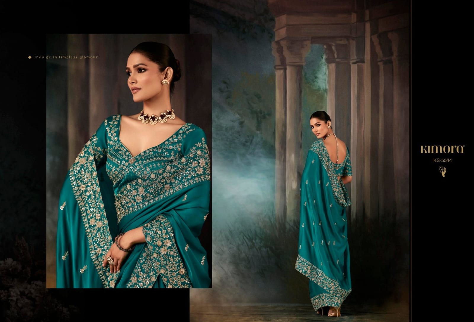 Teal Embroidered Saree