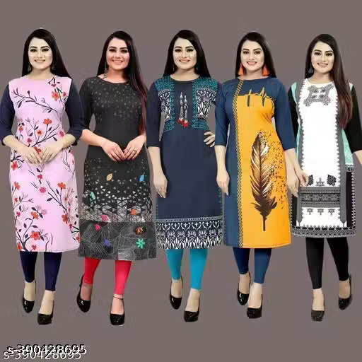 Polyster/Crepe fabric- Pretty Kurtis (combo set of 5 pcs)