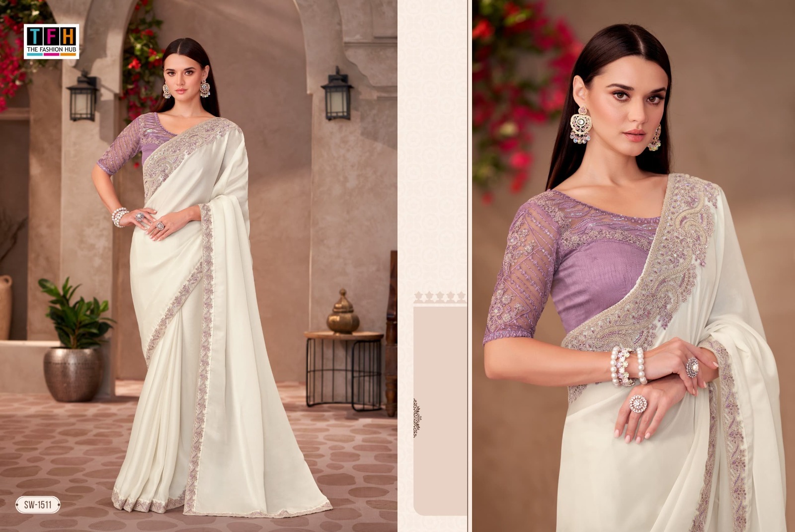 Elegant Cream Saree with Embroidered Border