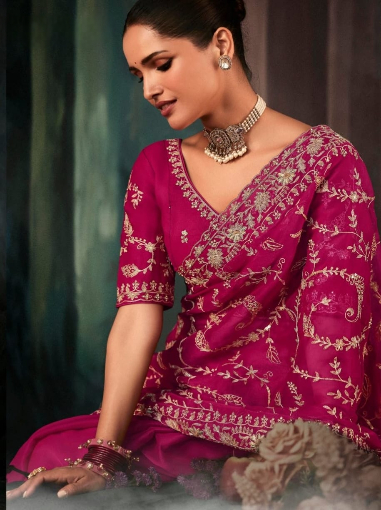Embroidered Magenta Saree
