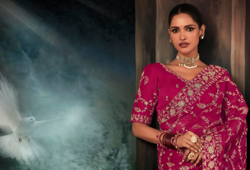 Embroidered Magenta Saree