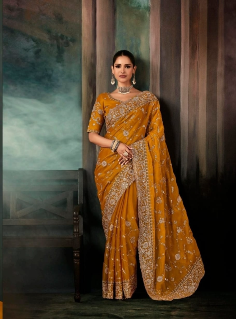 Golden Embroidered Saree