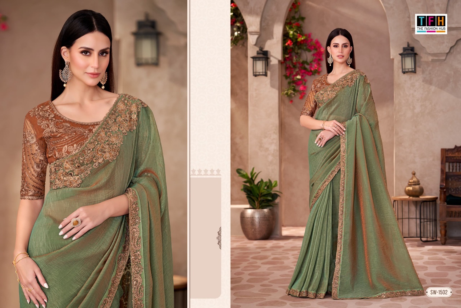 Elegant Olive Green Designer Saree