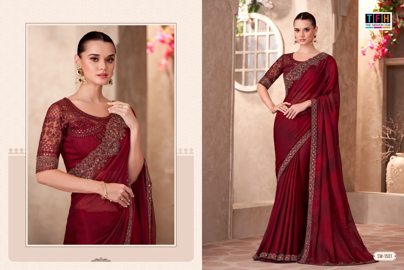 Elegant Maroon Party Saree