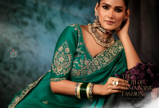 Bridal Embroidered Green Saree