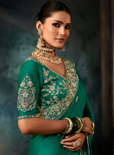 Bridal Embroidered Green Saree