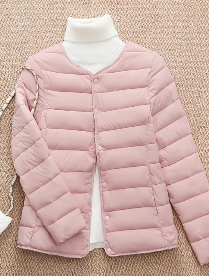 Lightweight Short down Jacket Women's Inner Wear Cotton Coat Thin Autumn Winter Fashion Commute Style Button Closure Polyester Fabric