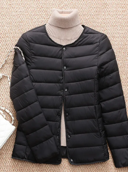 Lightweight Short down Jacket Women's Inner Wear Cotton Coat Thin Autumn Winter Fashion Commute Style Button Closure Polyester Fabric