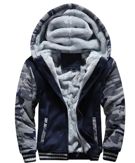 Men's Thicken Jacket Fleece Lining Winter Warm Hooded Coats Mens Windproof Full Zip Down Jackets Casual Outwear Sportswear