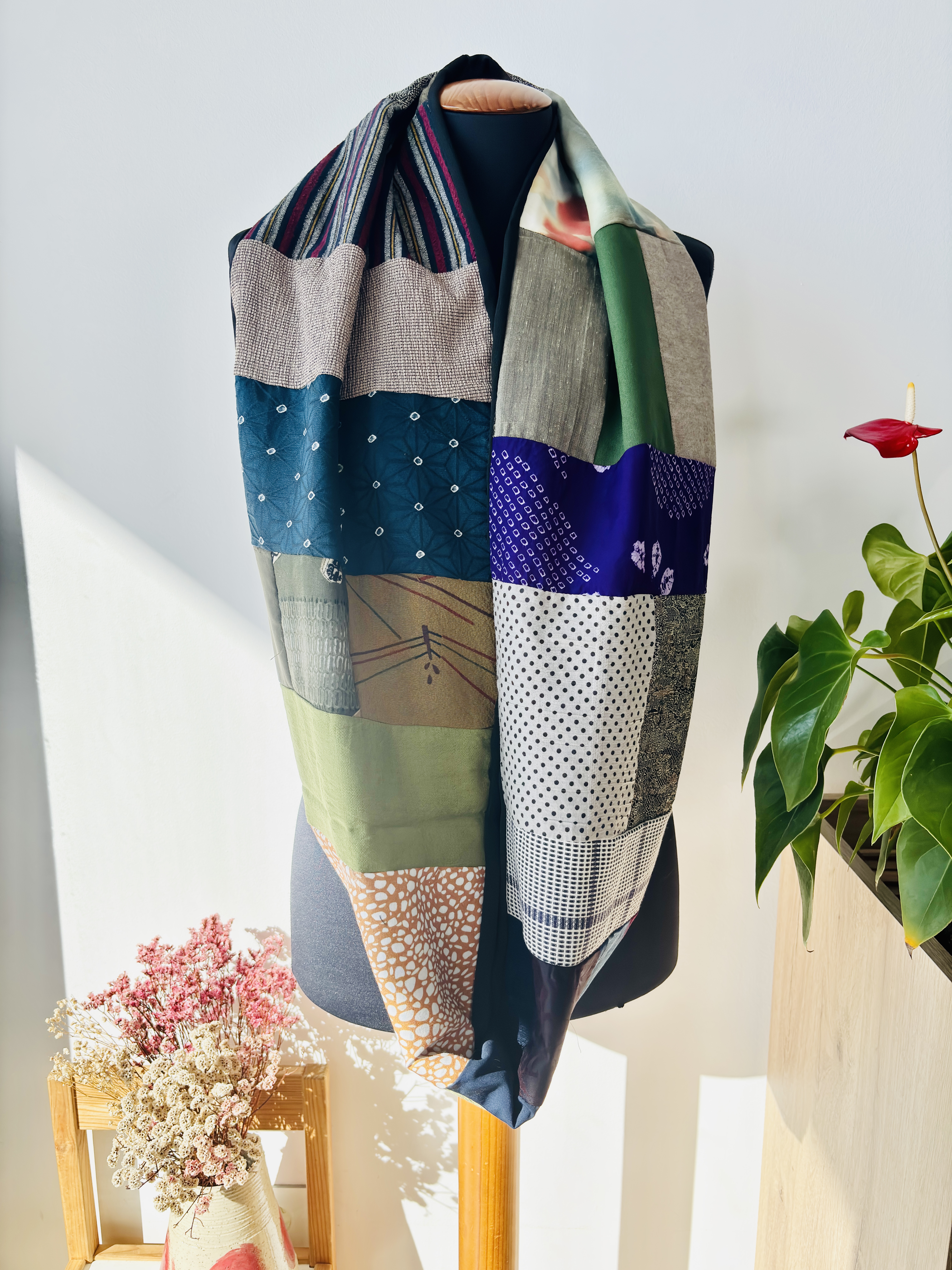 Kimono Fabric Patchwork Scarf C2