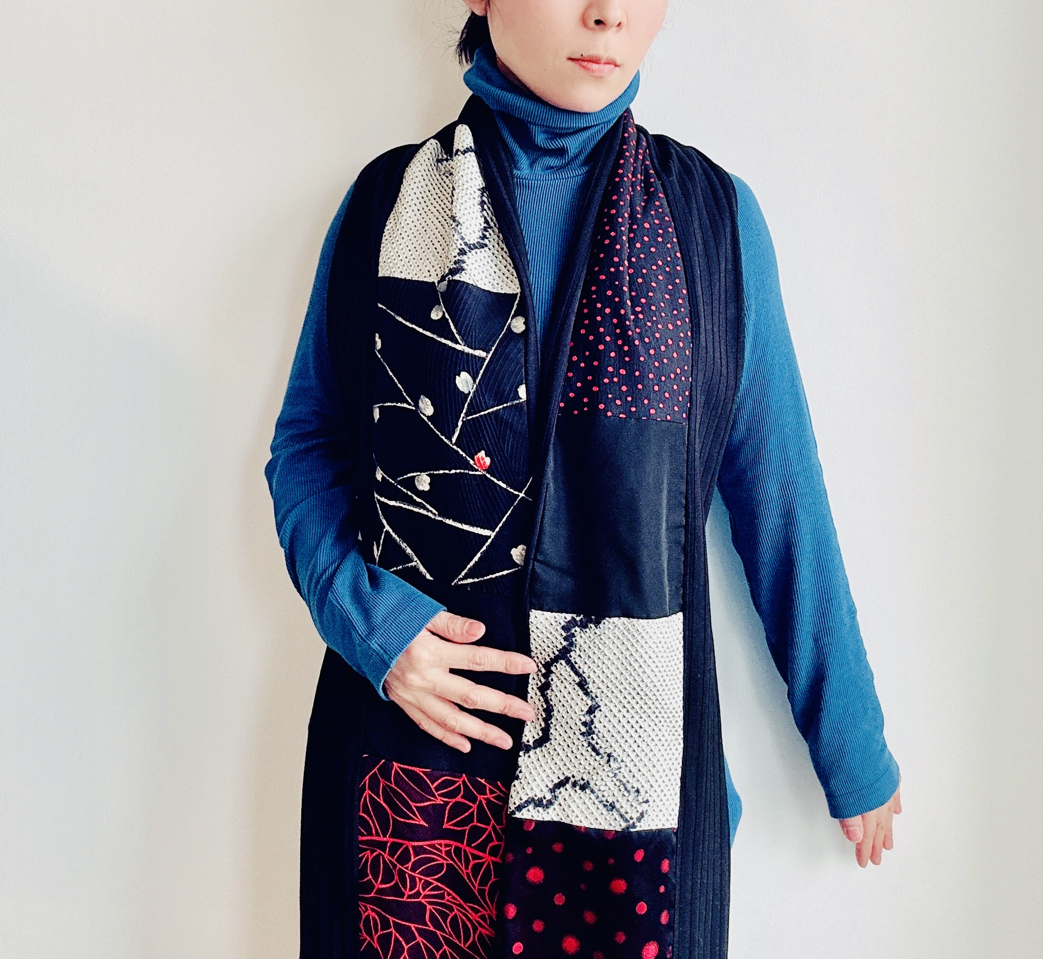 Patterned  kimono Patchwork Scarf
