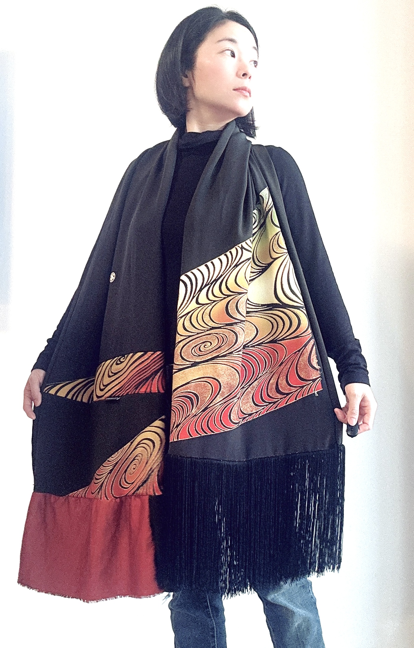 Artisan Patterned Fringe Shawl
