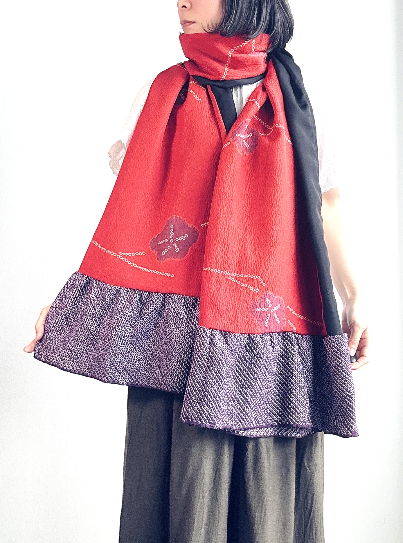 Red Kimono silk Scarf Coat