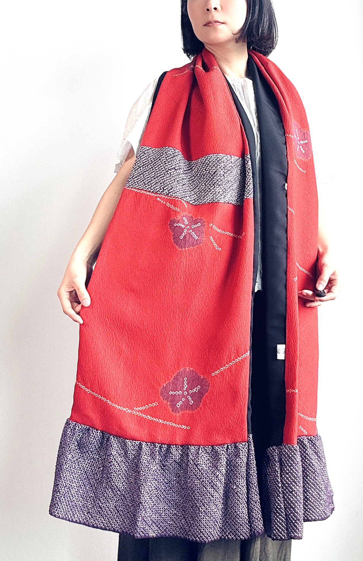 Red Kimono silk Scarf Coat
