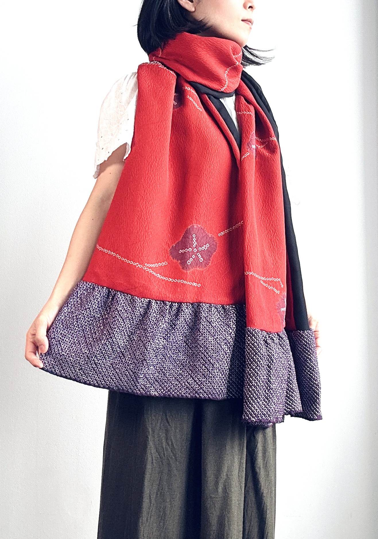 Red Kimono silk Scarf Coat