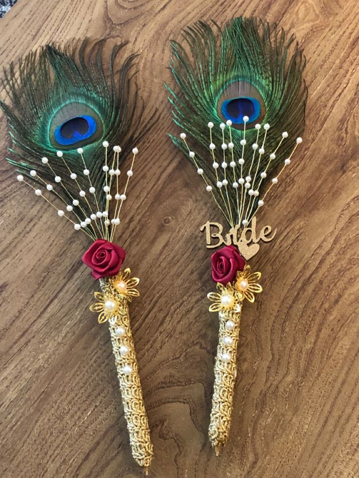 Peacock Feather Bride Pen Set