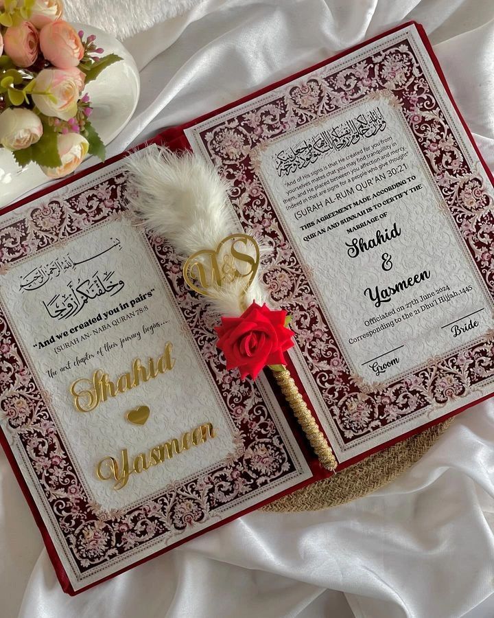 Luxury Islamic Wedding Booklet Red with Pen