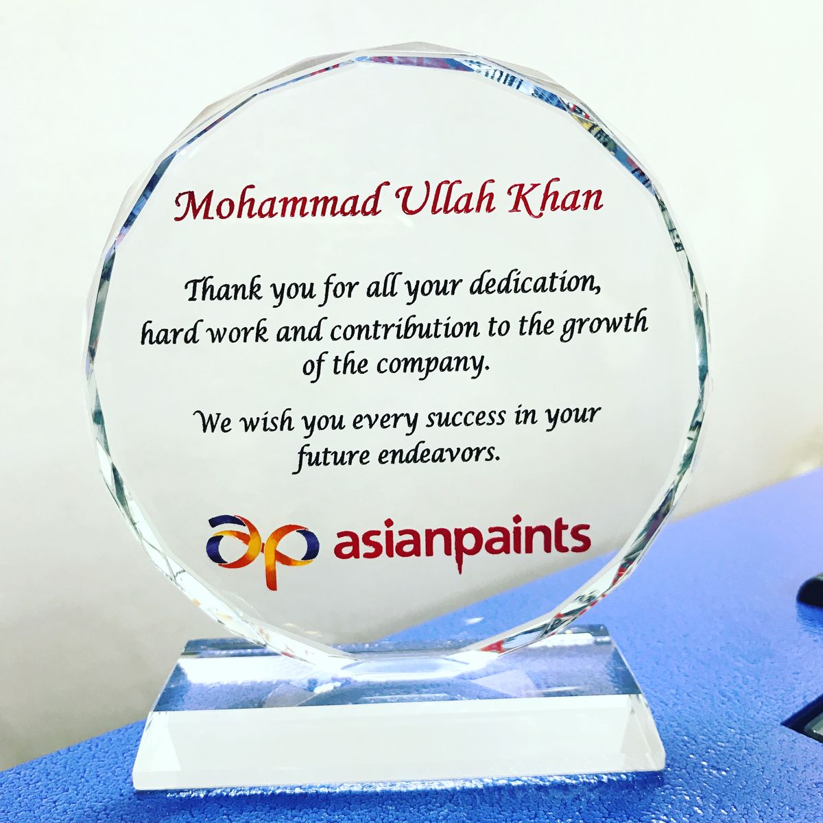 Acrylic Appreciation Award