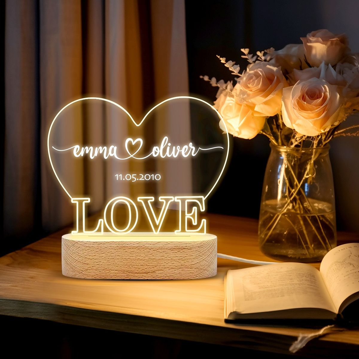 Personalized Heart LED Night Lamp