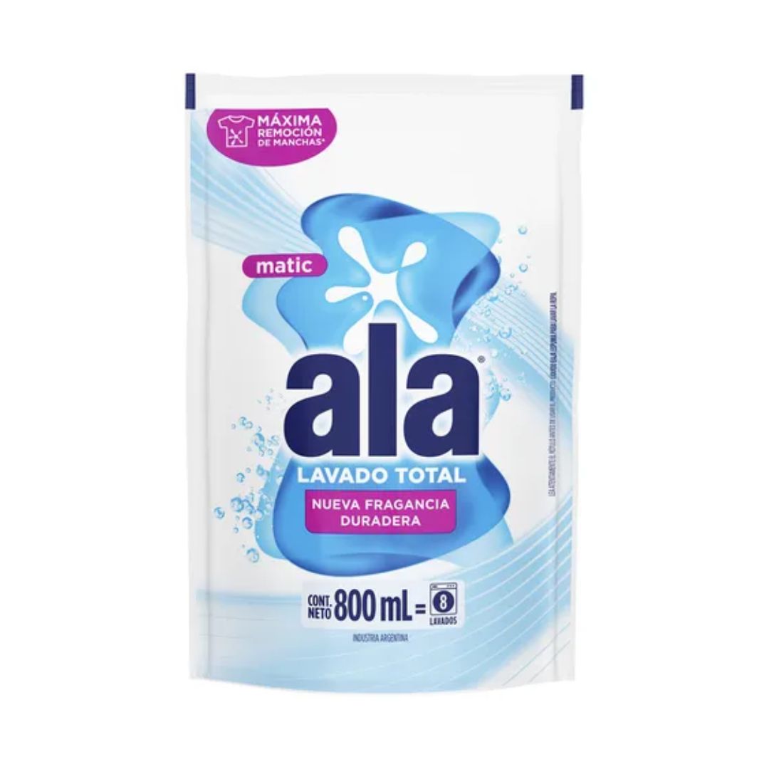 Jabón Liquido Ala Matic Máxima Blancura 800ml