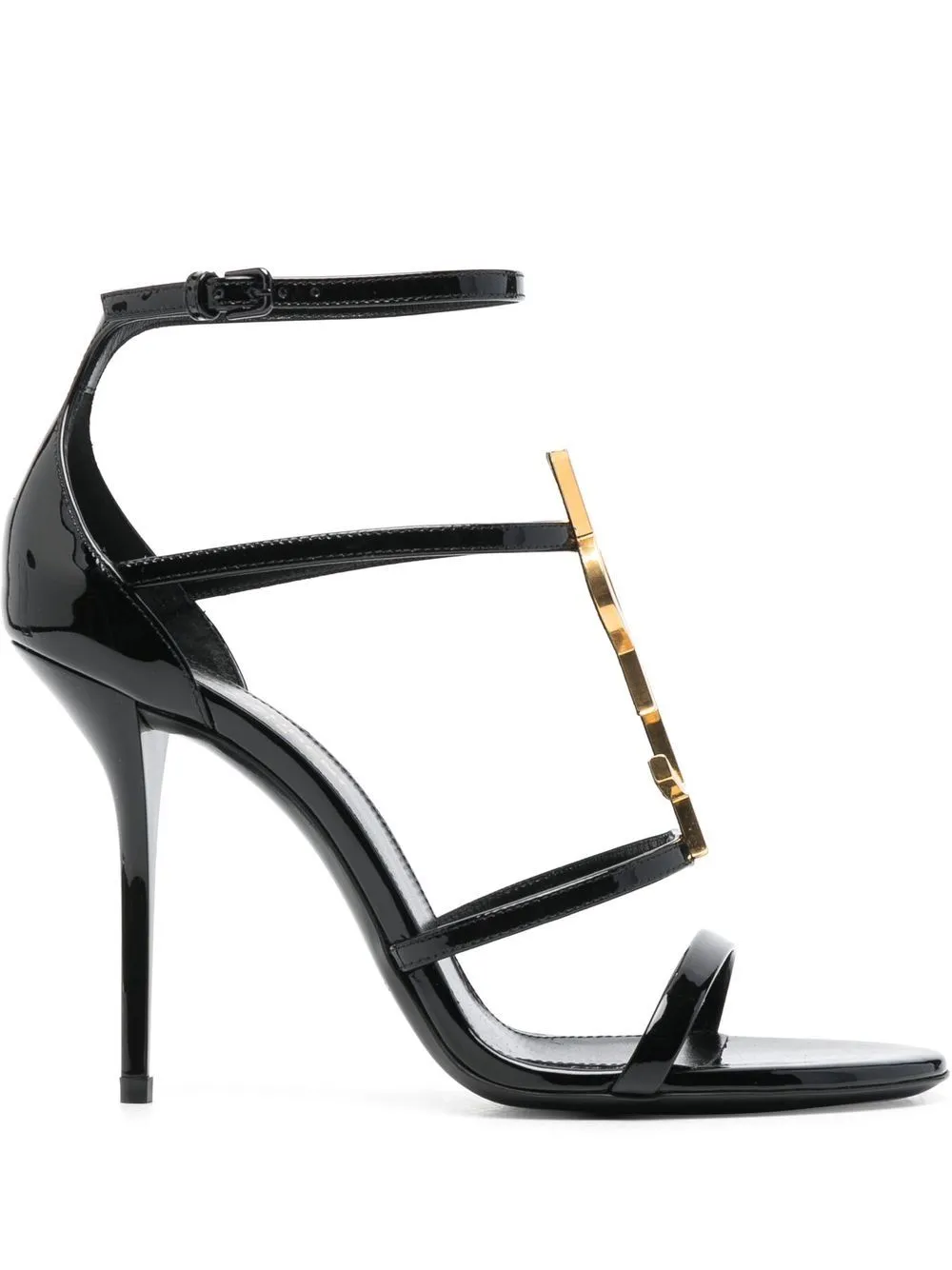 Black Patent Leather Stiletto Sandals