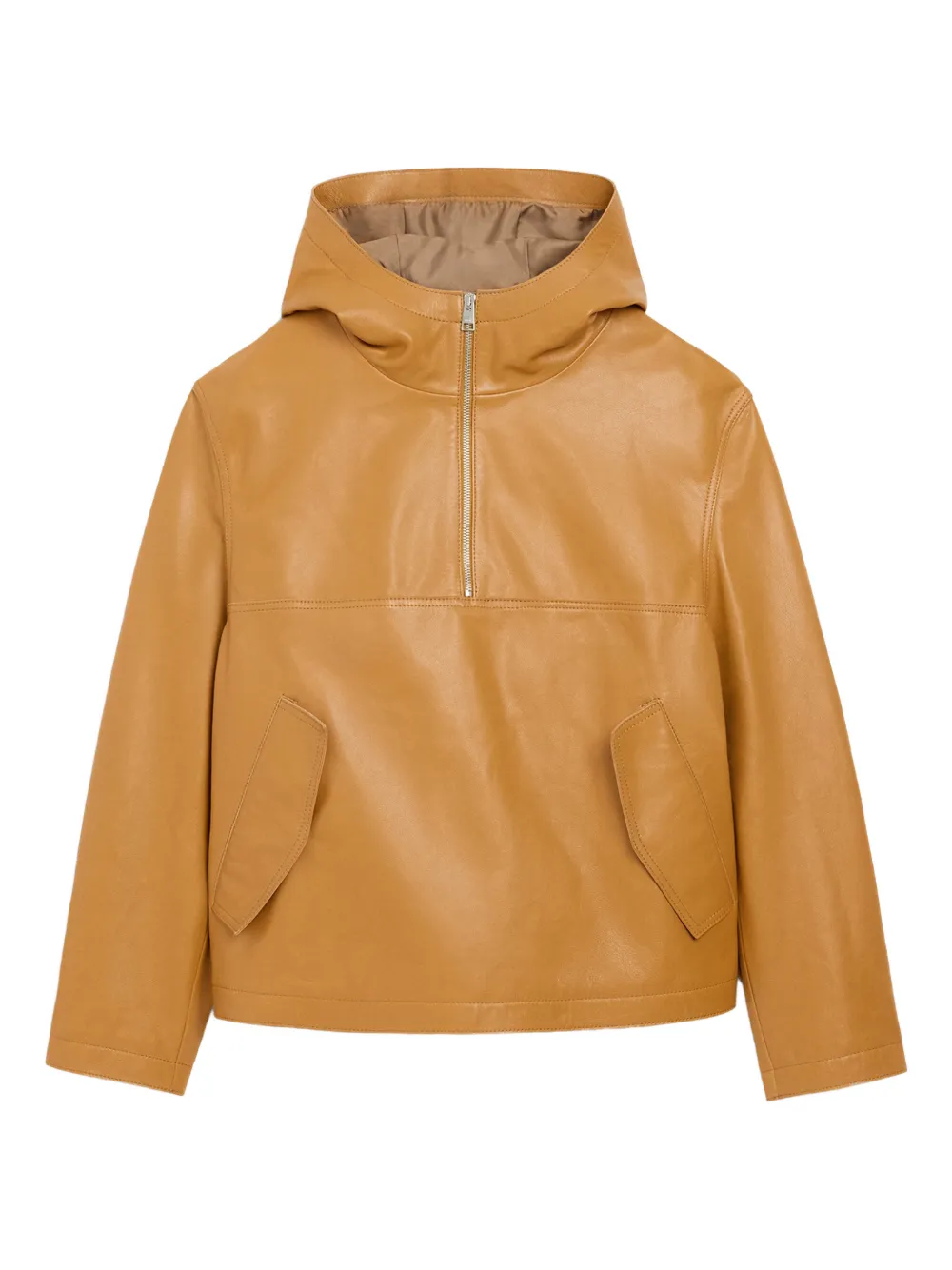 Tan Faux Leather Hooded Jacket