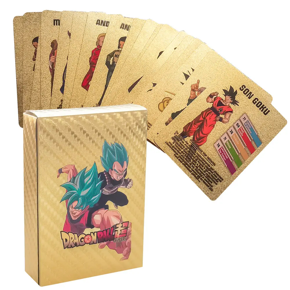 55 Anime Dragon Ball Z Game Toys Goko 24k Gold Foil Plated Cards