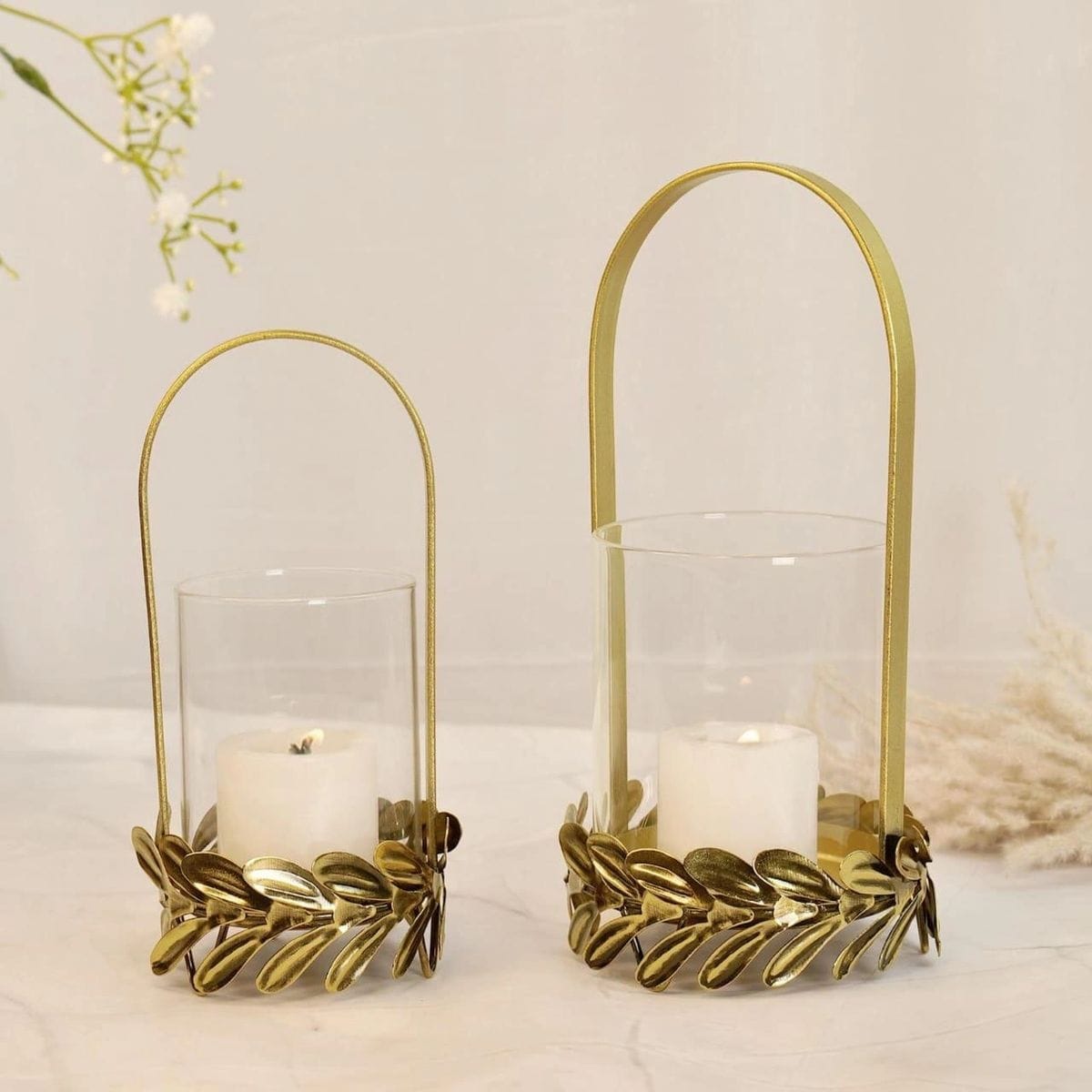 Gold Leaf Candle Lantern Set