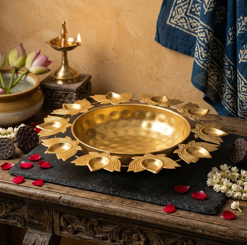 Brass Diya Urli Bowl