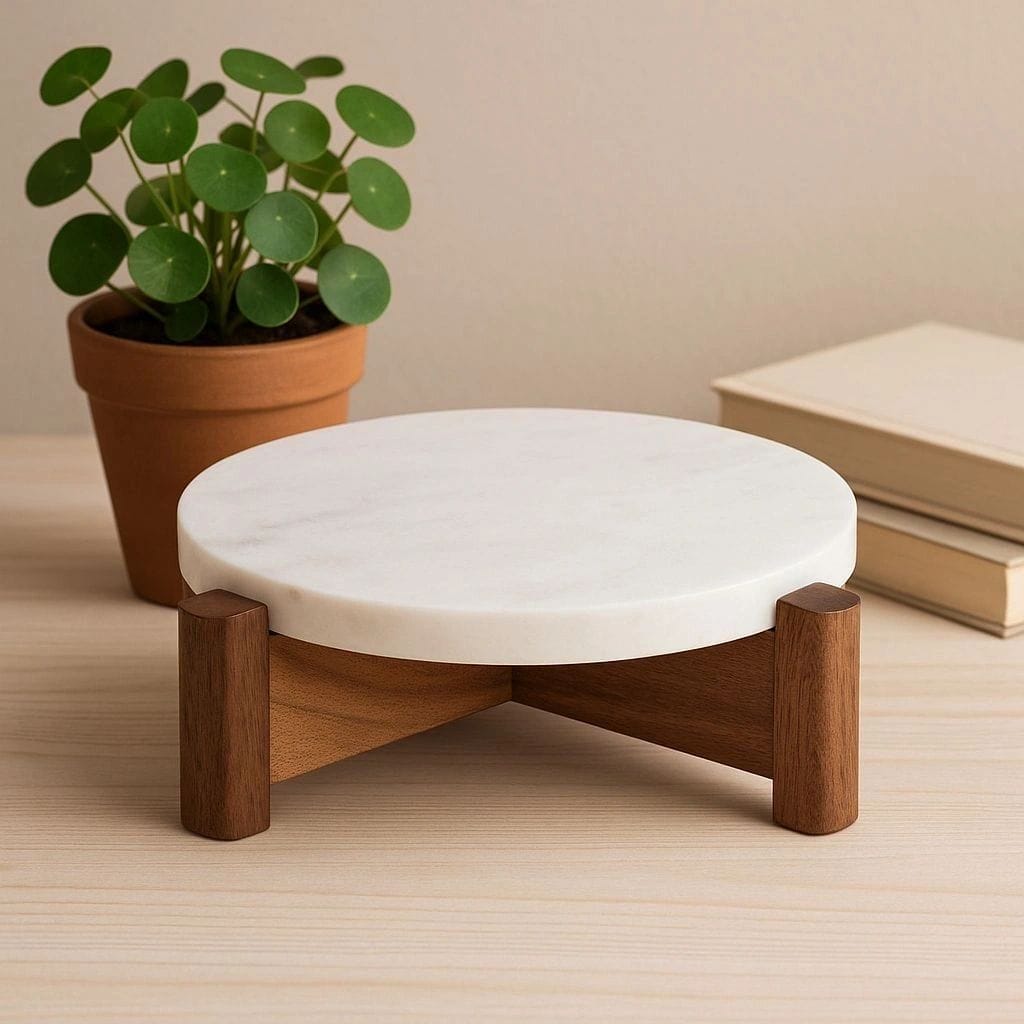 Marble and Wood Cake Stand