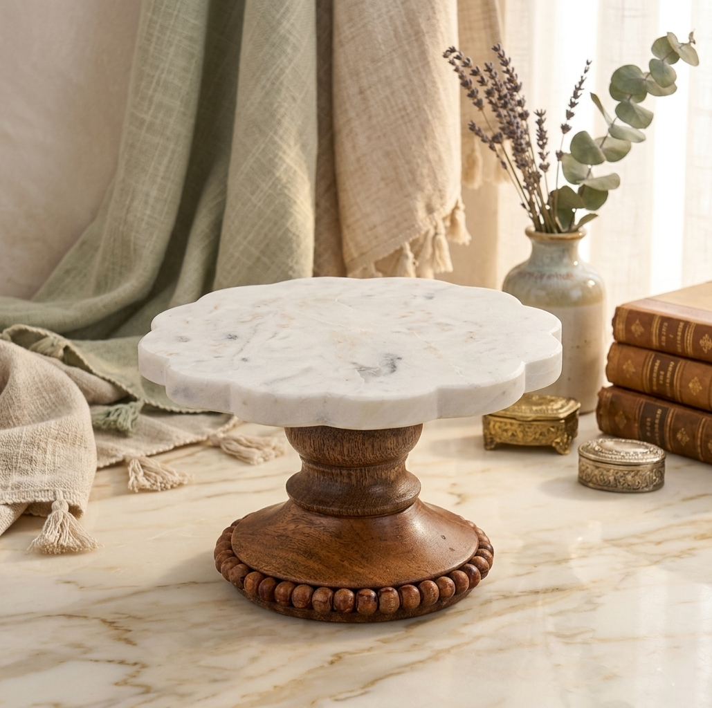 Marble and Wood Cake Stand