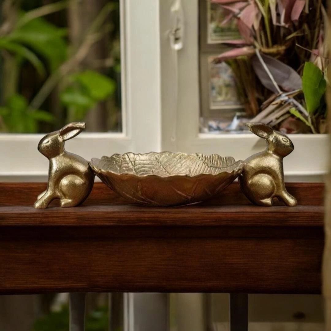 Gold Rabbit Platter Fruit Serving Bowl 