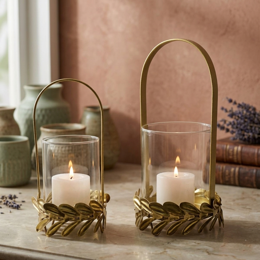 Gold Leaf Candle Lantern Set