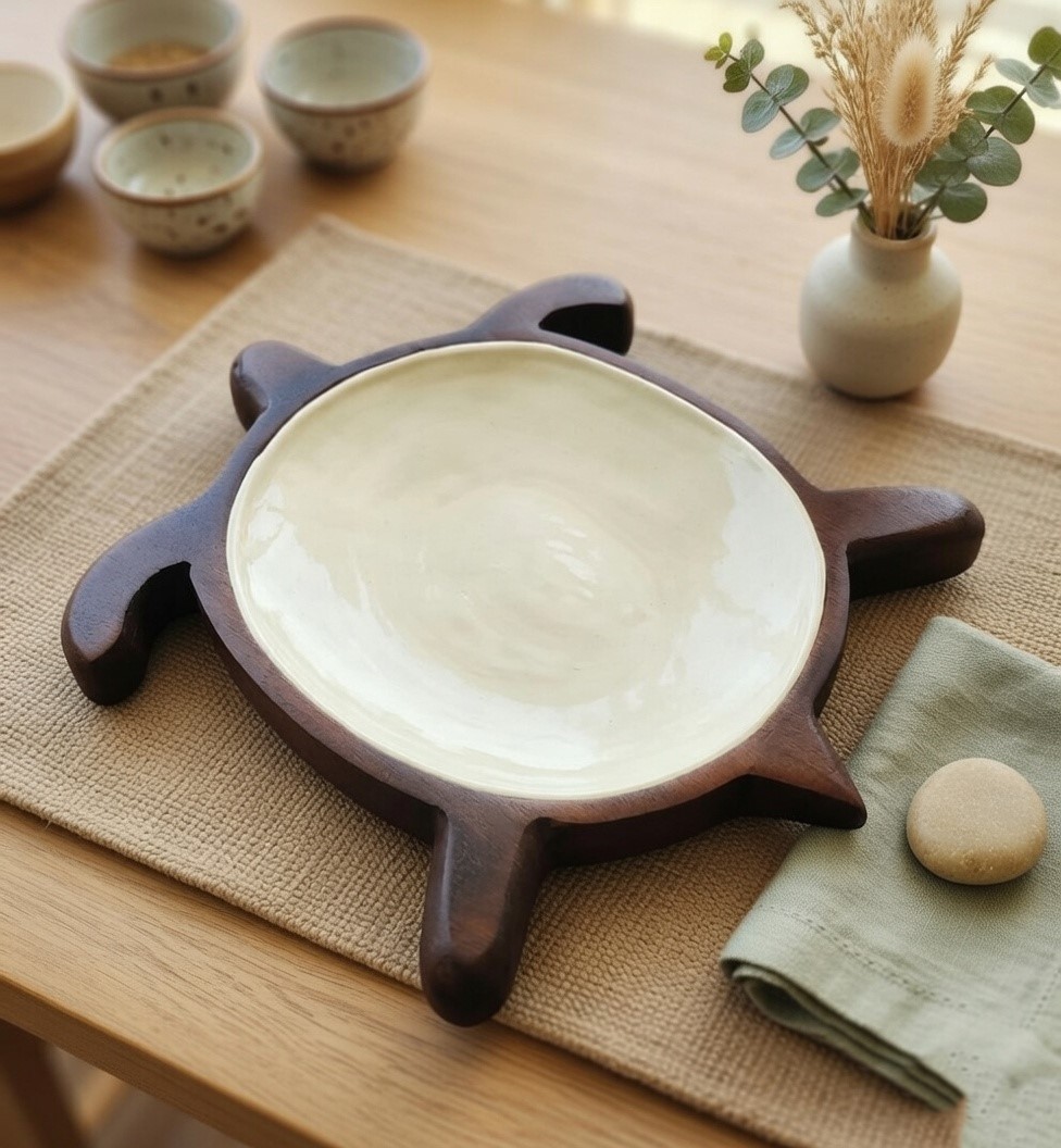 Turtle-Shaped Ceramic Serving Plate
