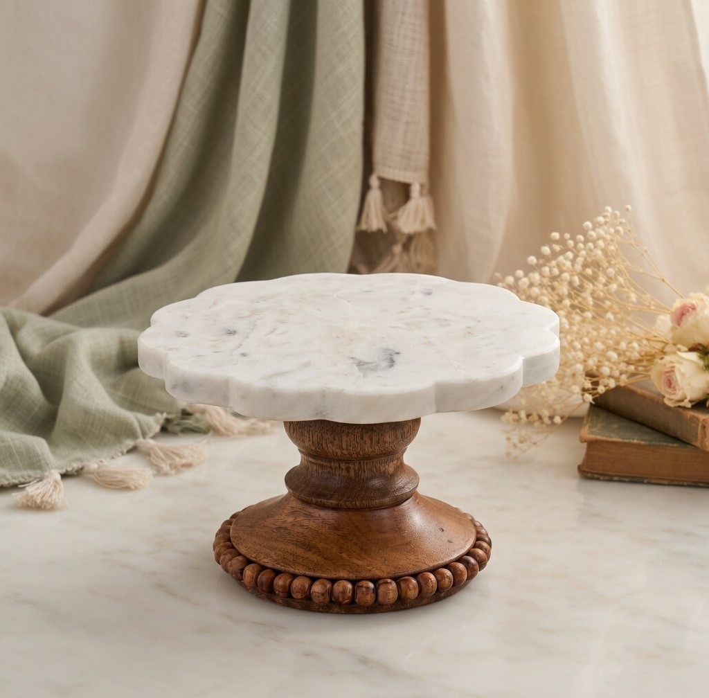 Marble and Wood Cake Stand