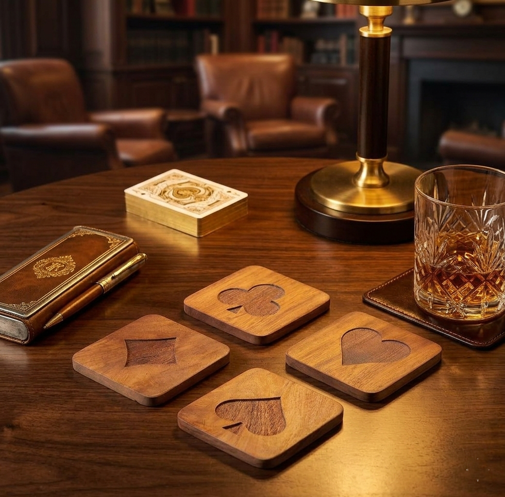 Wooden Poker Coaster Set