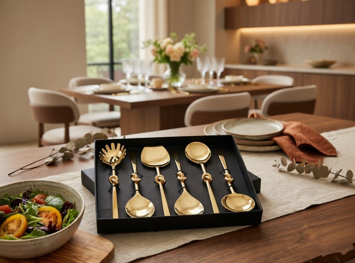Stainless steel salad server set