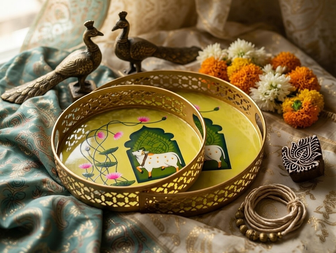 Hand-Painted Decorative Serving Trays